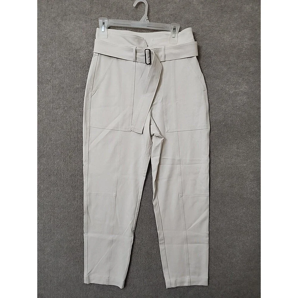 Banana Republic Refined Utility Pants Womens 6 Cream White Belted Stretch